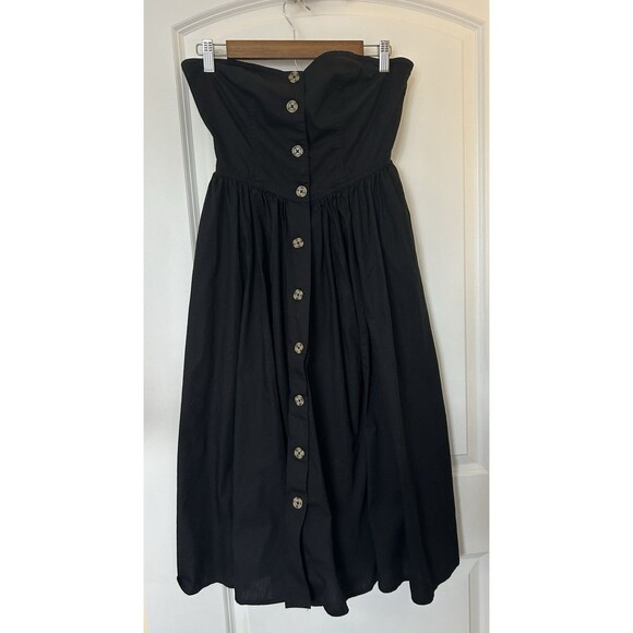 Free People Dress Small Button Front Pockets Poplin Midi Sweetheart Casual Chic - Picture 4 of 13